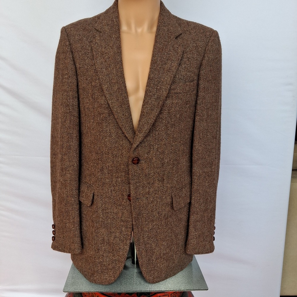 London Fox Brown Wool Tweed Blazer Mens 2 Button Sport Coat Academic Heritage